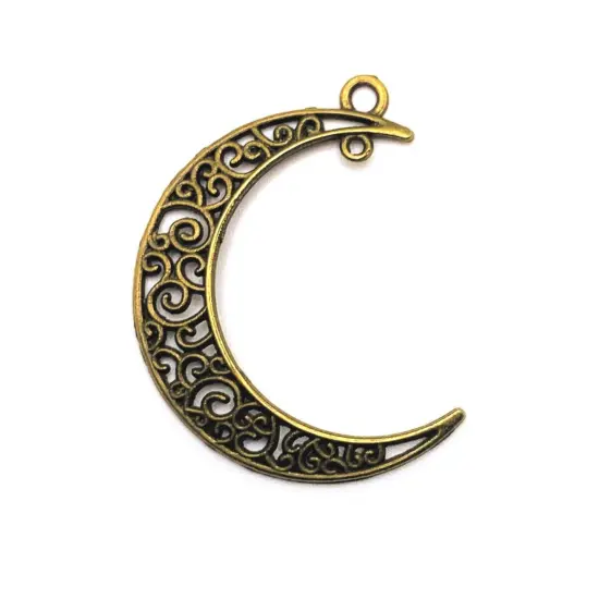 Bronze Crescent Moon Double Hoop Charms, 41x36mm {1}