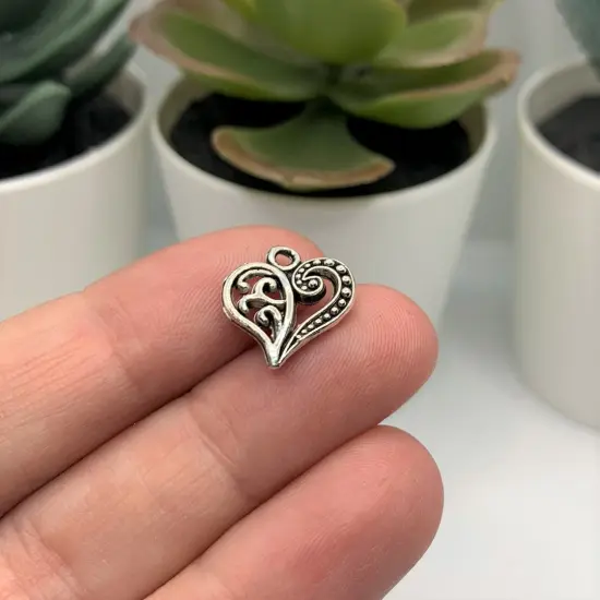 Antiqued Silver Scroll Heart Charms, 14x13mm {2}