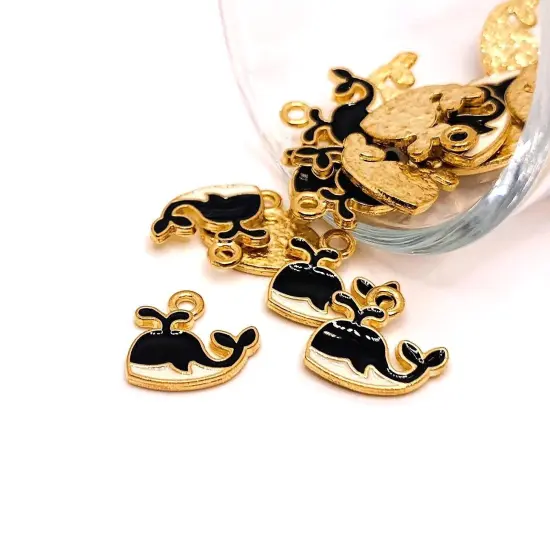 Black and White Enamel Whale Charms, 12x13mm {1}