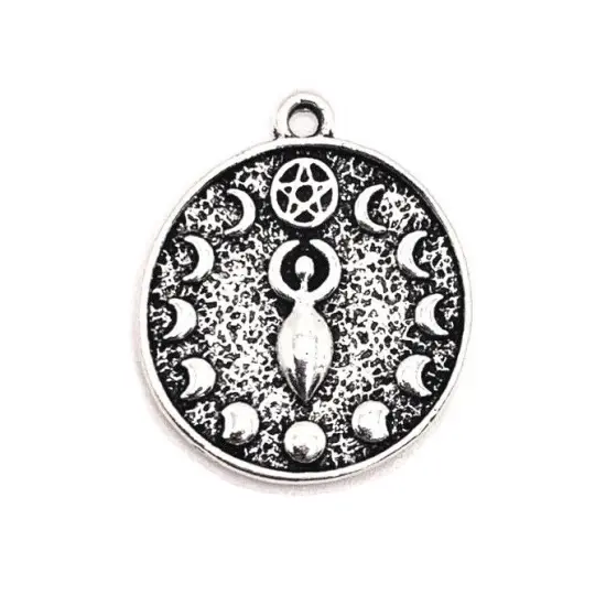 Antique Silver Goddess Pendant Charm with Moon Phases, 20x23mm {2}