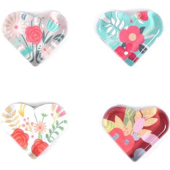 Floral Heart Shaped Glass Fridge Magnets (24 Pack) Multicolor {7}