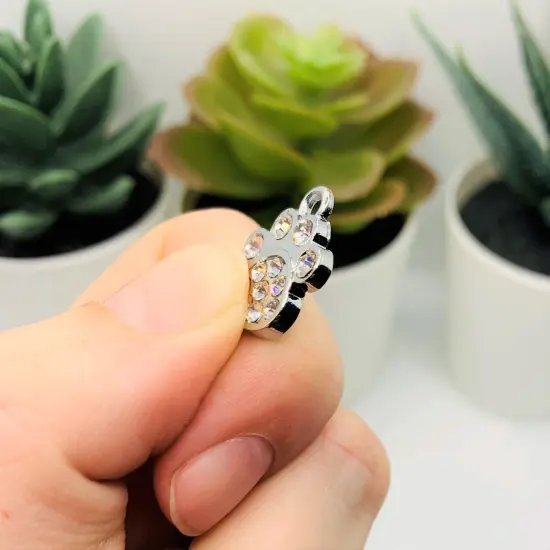 Diamond Rhinestones and Silver Dog / Cat Paw Charms, 18x16mm {4}
