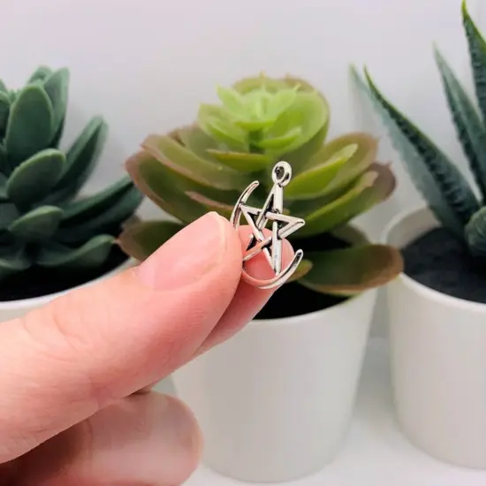 Silver Pentacle and Crescent Moon Charms, 16x17mm {5}