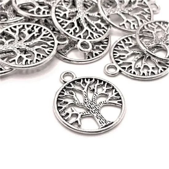 Silver Circle Tree of Life Pendant Charms {1}