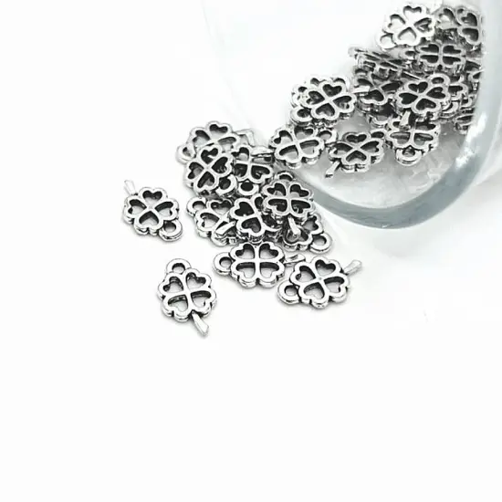 Tiny Silver Lucky Clover Charms, 6x10mm {1}