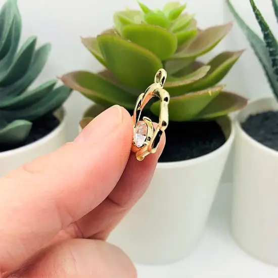 Gold Toned Round Pendant with Rhinestone Charms, 17x21mm {3}