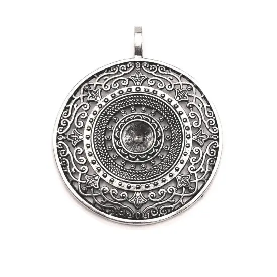 Large Silver Tribal Ethnic Necklace Pendants, 68x56mm {1}