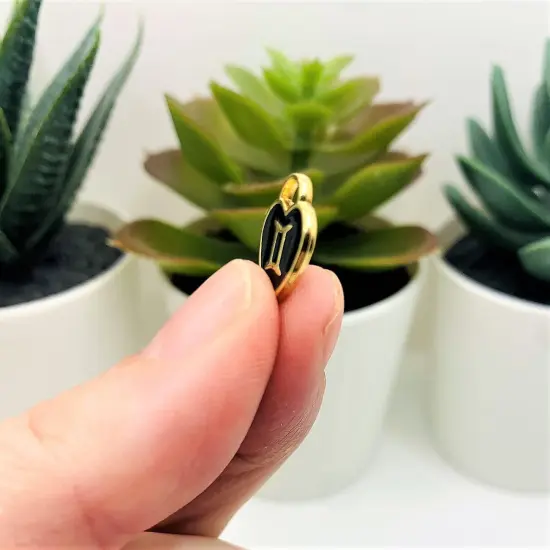 Black Enamel and Gold Zodiac/Astrology Heart Charms, 14x12mm {3}