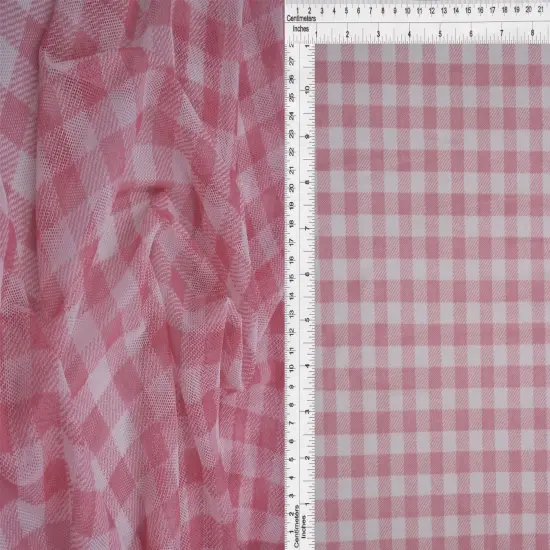 1 Yard Plaid Gingham Mesh Fabric Lightweight Stretch 54 Inches Wide CLAY/IVORY {7}