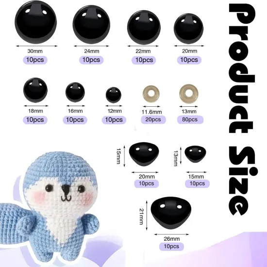 100pcs Large Safety Eyes and Noses with Washers - 12mm to 30mm {5}