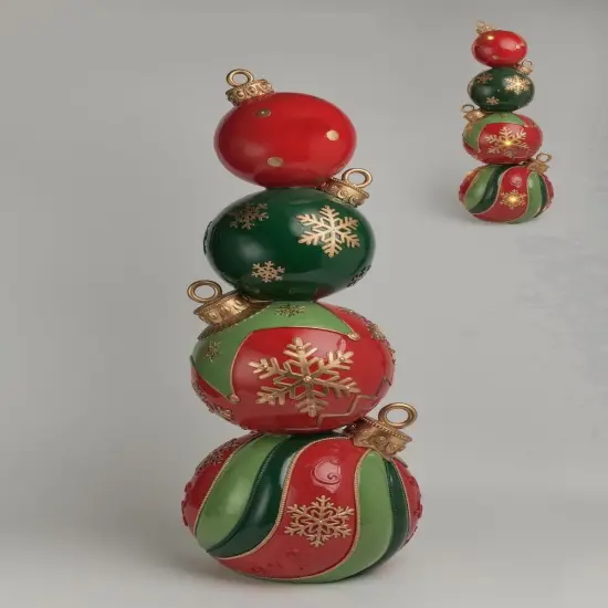 35.45" Stacked Oversized Christmas Ornaments &ndash; Red and Green Holiday Decor {2}