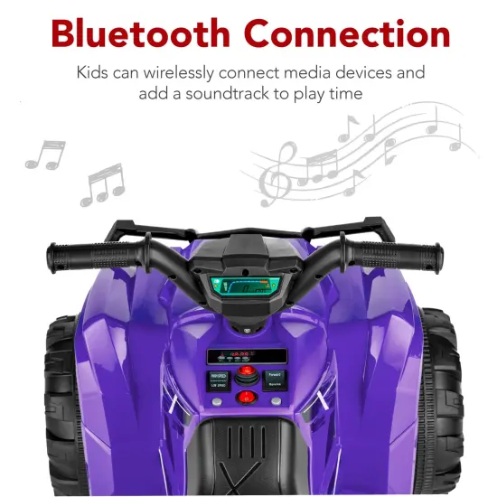 Best Choice Products 12V Kids Ride-On ATV Quad w/ Bluetooth, 2.4mph Max, Treaded Tires, LED Lights, Radio Purple {3}