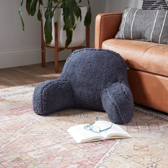 Sherpa Fleece Bed Rest Pillow Blue Steel {5}