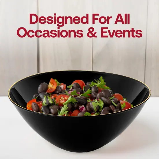 Black with Gold Rim Organic Round Disposable Plastic Bowls - 32 oz. (60 Bowls) {6}