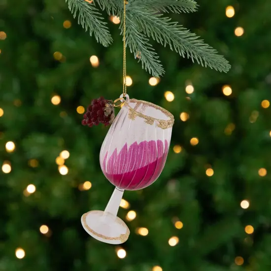 Northlight 4.25" Red and Clear Glittered Wine Glass Christmas Ornament {1}