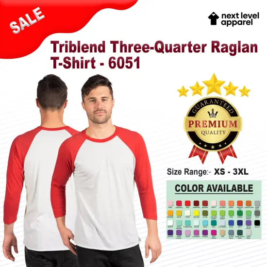 Next Level&reg; Triblend Crewneck Three-Quarter Raglan T-Shirt Vtg royal/premium ht {2}