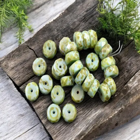 *15* 4x6mm Turquoise Picasso Fire Polished Rondelle Heishi Beads {1}