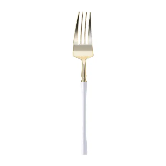 Gold with White Handle Moderno Disposable Plastic Dinner Forks (240 Forks) {1}