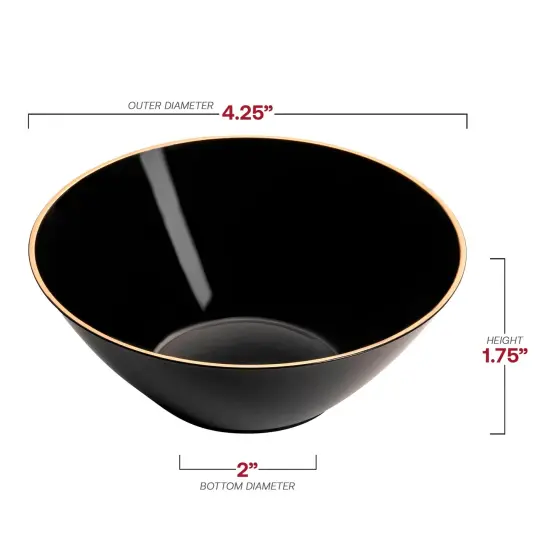 Black with Gold Rim Organic Round Disposable Plastic Dessert Bowls - 6 oz. (120 Bowls) {3}