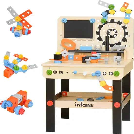 Costway Tool Bench Set for Toddlers Kids Wooden Workbench with 75 Accessories {7}