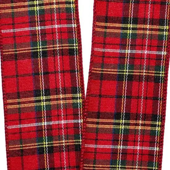 Red Yellow and Black Tartan Wired Ribbon 2.5" x 10 yd {3}