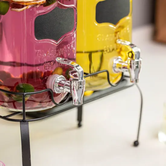 Basicwise 2-Pcs Glass Drink Dispenser Set - Ideal for Serving Beverages, Water, Lemonade and Juice at Picnics, Camping Trips, Wedding and Parties Classic {11}