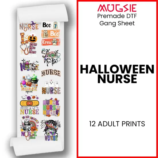 Halloween Nurse DTF Transfer 22x60 Direct-to-Film Gang Sheets Iron On Transfers - 12 Adult Prints {1}