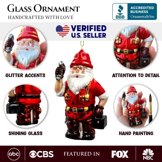 Handyman Santa Glass Ornament, Skilled Builder, Tradesman and Repairman Gift {3}
