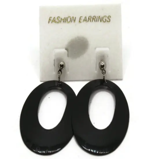 Vintage Black Metal Open Oval Dangle Stud Earrings {1}