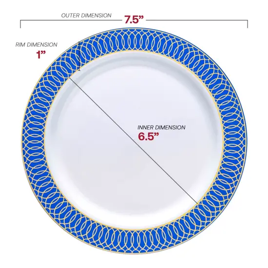 White with Gold Spiral on Blue Rim Plastic Appetizer/Salad Plates - 7.5" (120 Plates) {3}