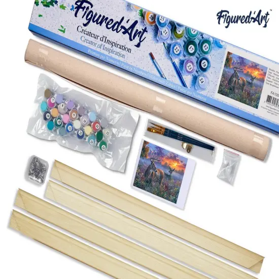 Figured'Art Paint by Numbers for Adults Deer couple 16"x20" - Craft Art Painting Rolled Canvas with DIY wooden frame {5}