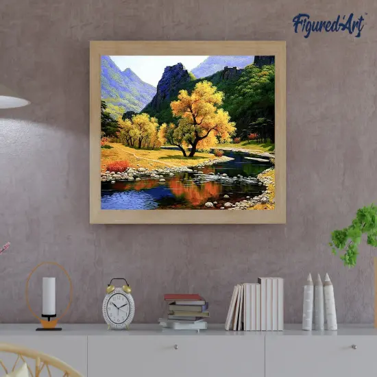 Figured'Art Paint by Numbers Kit for Adults Peaceful River in the mountain 16"x20" - Craft Art Painting Rolled Canvas with DIY wooden frame {4}