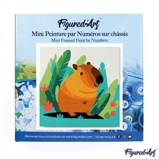 Figured'Art Mini Paint by Numbers Kit for Adults with Frame Tropical Capybara Small format 8"x8" - Craft Art Painting DIY Canvas Already Stretched on a Wooden Frame {3}