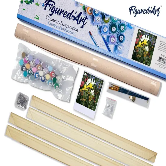 Figured'Art Paint by Numbers Kit for Adults Colorful field of Flowers 16"x20" - Craft Art Painting Rolled Canvas with DIY wooden frame {5}