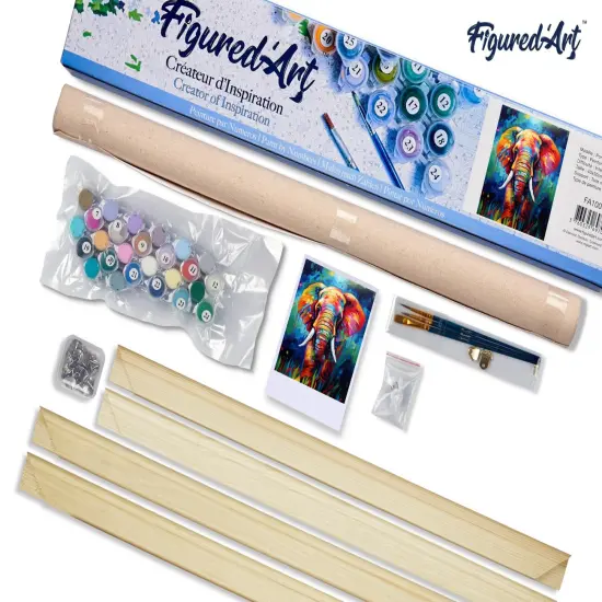 Figured'Art Paint by Number for Adults Colorful Abstract Elephant 16"x20" - Craft Art Painting Rolled Canvas with DIY Wooden Frame {5}