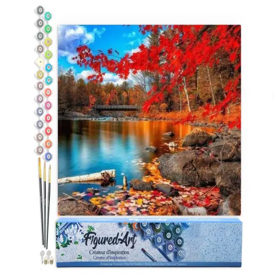 Figured'Art Paint by Numbers for Adults River and Autumn Forest 16"x20" - Craft Art Painting DIY Kit Rolled Canvas without frame {1}