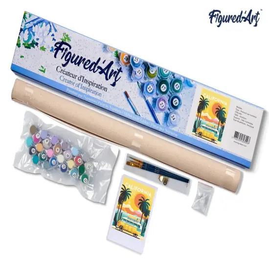 Figured'Art Paint by Numbers for Adults Travel Poster California 16"x20" - Craft Art Painting DIY Kit Rolled Canvas without frame {5}