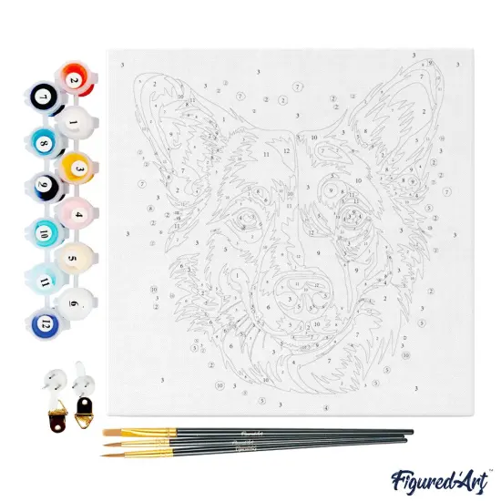 Figured'Art Mini Paint by Numbers Kit for Adults with Frame Neon Dog Abstract Pop Art Small format 8"x8" - Craft Art Painting DIY Canvas Already Stretched on a Wooden Frame {4}