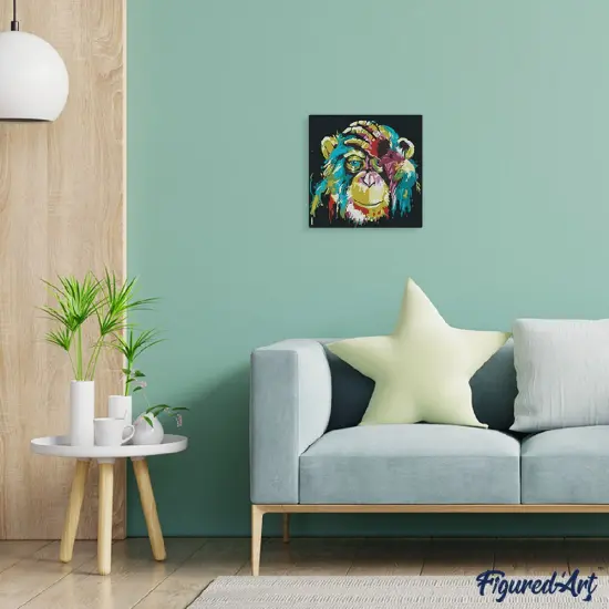 Figured'Art Mini Paint by Numbers Kit for Adults with Frame Baboon Pop Art Small format 8"x8" - Craft Art Painting DIY Canvas Already Stretched on a Wooden Frame {2}