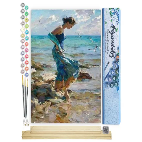Figured'Art Paint by Numbers Kit for Adults Feet in water during Summer 16"x20" - Craft Art Painting Rolled Canvas with DIY wooden frame {1}