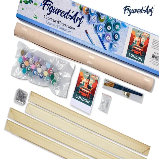 Figured'Art Paint by Numbers for Adults Travel Poster London 16"x20" - Craft Art Painting Rolled Canvas with DIY wooden frame {5}