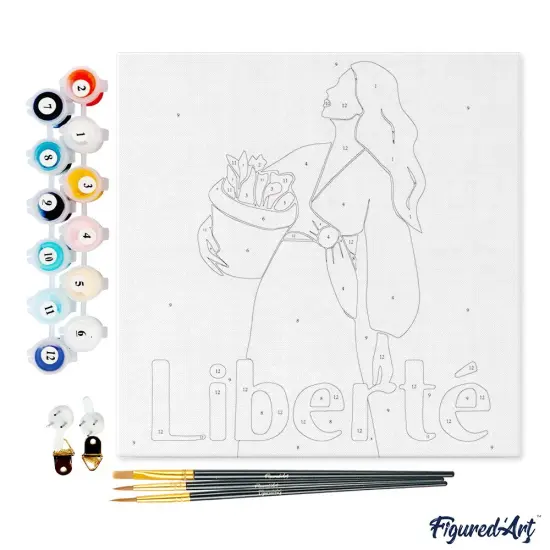 Figured'Art Mini Paint by Numbers Kit for Adults with Frame Beauty and Liberty Small format 8"x8" - Craft Art Painting DIY Canvas Already Stretched on a Wooden Frame {4}