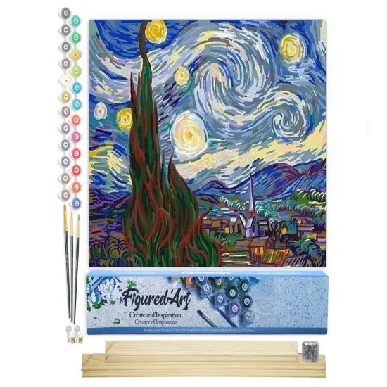 Figured'Art Paint by Numbers for Adults Van Gogh Starry Night 16"x20" - Craft Art Painting Rolled Canvas with DIY wooden frame {1}