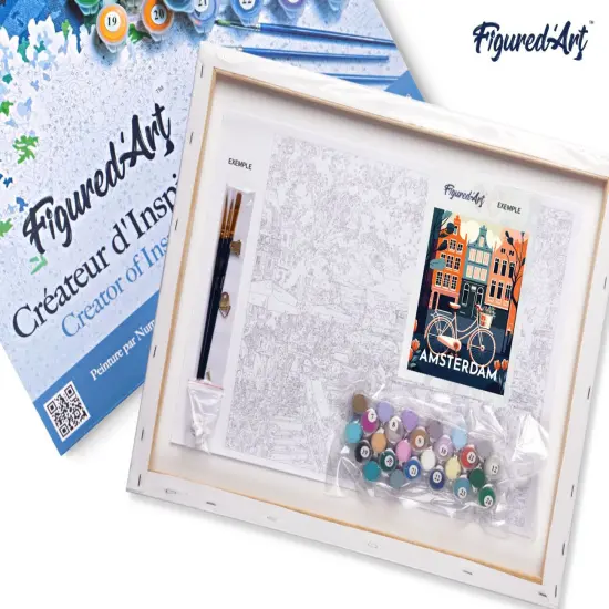 Figured'Art Paint by Numbers for Adults with Frame Travel Poster Amsterdam 16"x20" - Craft Art Painting DIY Kit Canvas Already Stretched on a Wooden Frame {5}