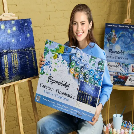 Figured'Art Paint by Numbers for Adults with Frame Van Gogh Starry Night over the Rhone 16"x20" - Craft Art Painting DIY Kit Canvas Already Stretched on a Wooden Frame {2}