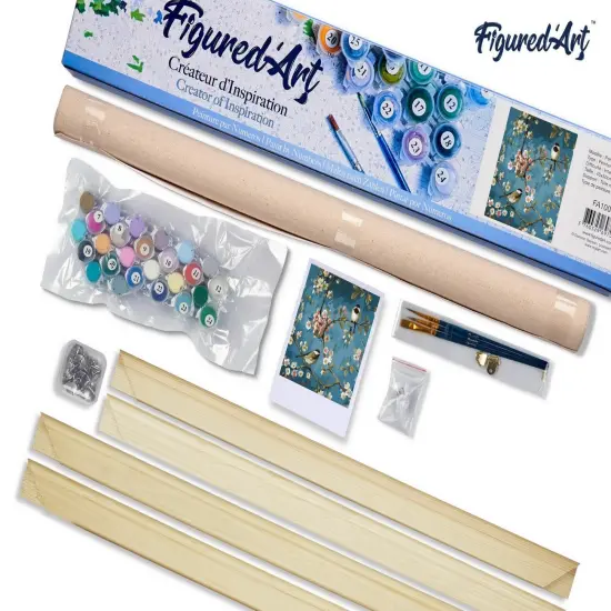 Figured'Art Paint by Numbers Kit for Adults Flowers and Birds 16"x20" - Craft Art Painting Rolled Canvas with DIY wooden frame {5}