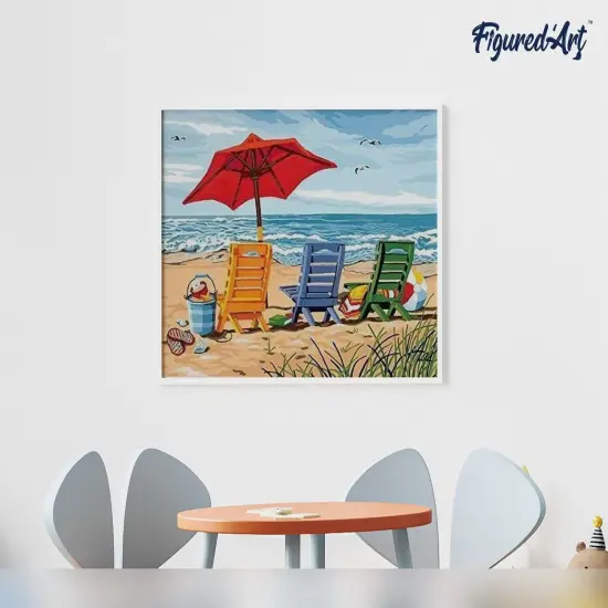 Figured'Art Paint by Numbers Kit for Adults Beach Chairs 16"x20" - Craft Art Painting Rolled Canvas with DIY wooden frame {4}