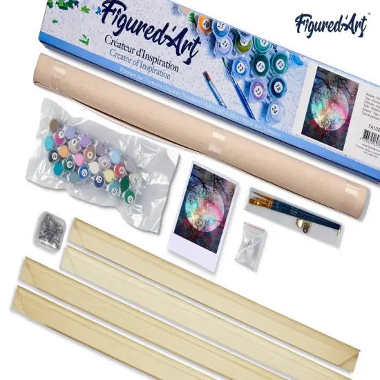 Figured'Art Paint by Numbers Kit for Adults Full Moon with Colourful reflections 16"x20" - Craft Art Painting Rolled Canvas with DIY wooden frame {5}