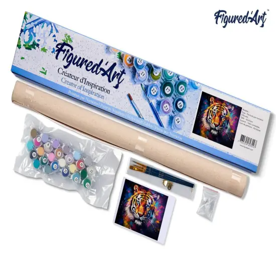 Figured'Art Paint by Numbers for Adults Colorful Abstract Tiger 16"x20" - Craft Art Painting DIY Kit Rolled Canvas Without Frame {5}