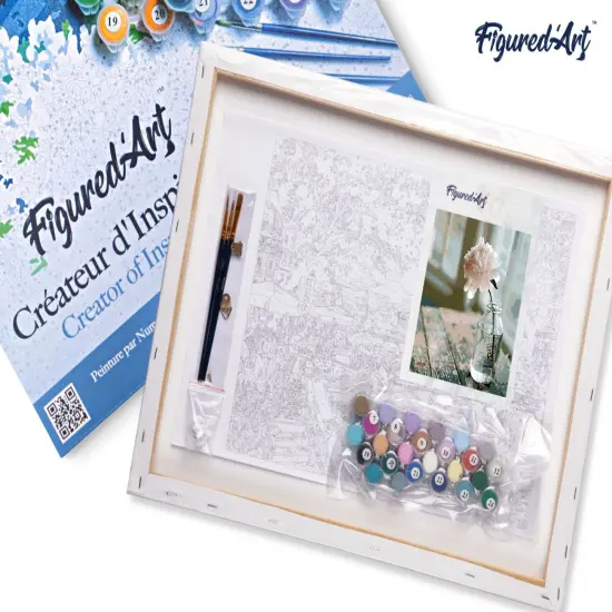 Figured'Art Paint by Numbers Kit for Adults with Frame White Flower 16"x20" - Craft Art Painting DIY Kit Canvas Already Stretched on a Wooden Frame {5}